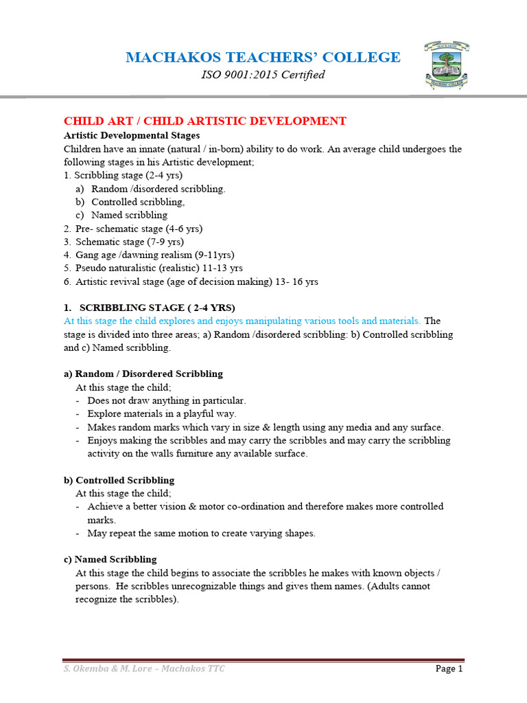 Child Artistic Development Stages Guide | PDF | Drawing | Cognition