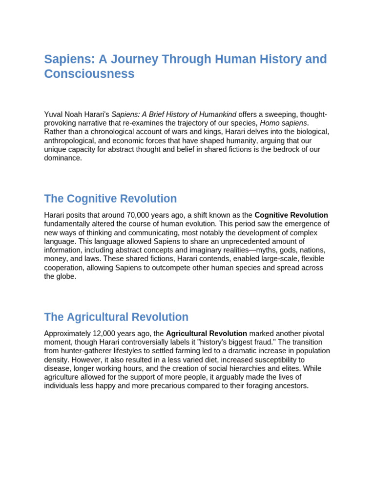 Sapiens: Evolution of Human Consciousness | PDF | Human | Liberal Arts ...