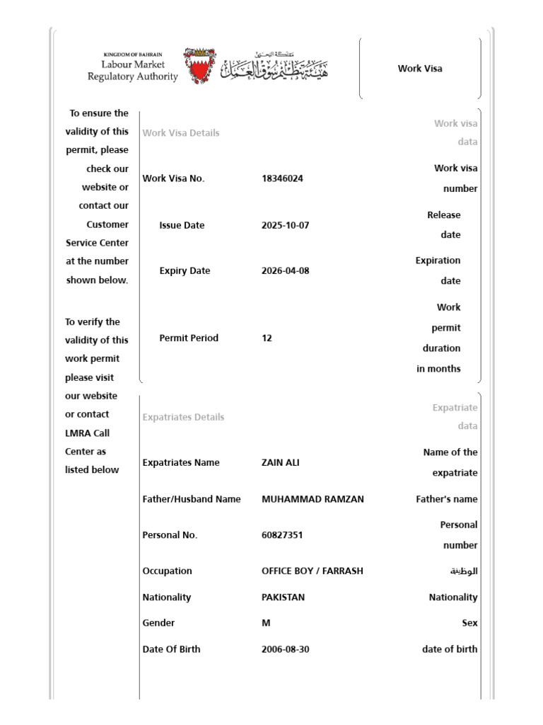 Bahrain Work Visa Details and Conditions | PDF | Employment | Travel Visa