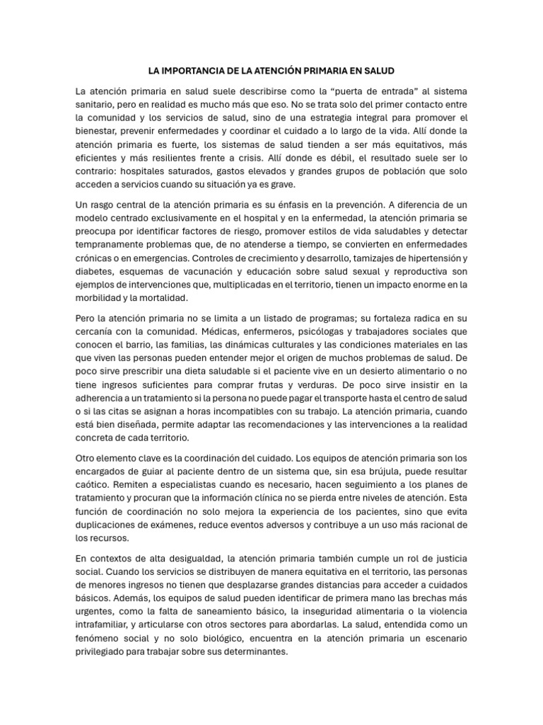 Importancia de la Atención Primaria en Salud | PDF | Cuidado de la salud