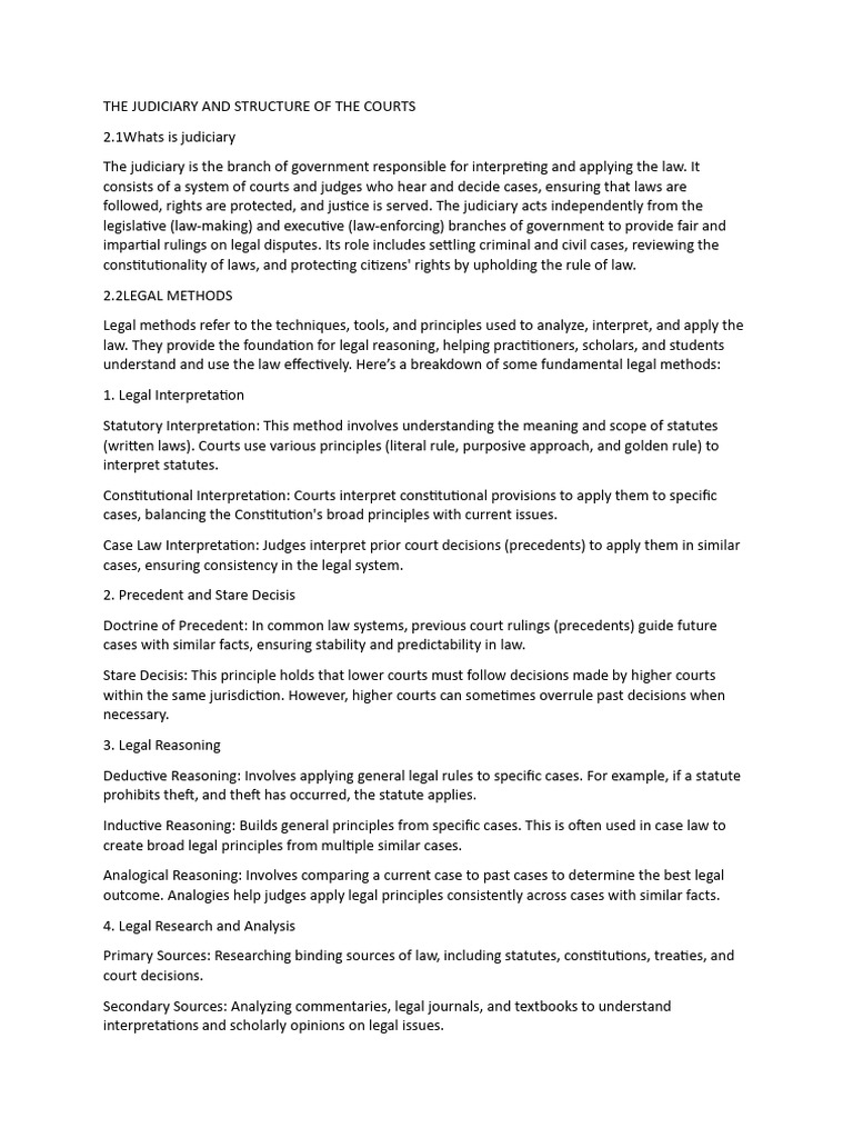 Judiciary Structure and Legal Methods | PDF | Precedent | Civil Law ...