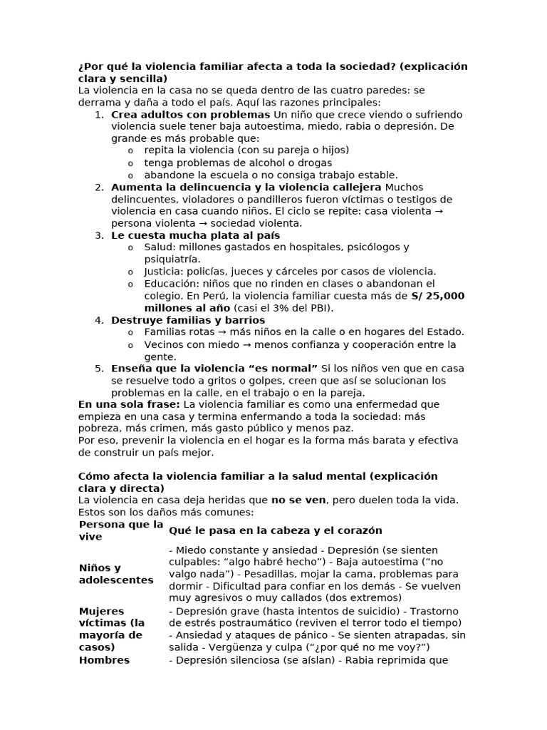 Impacto de la violencia familiar en la sociedad | PDF | Violencia ...