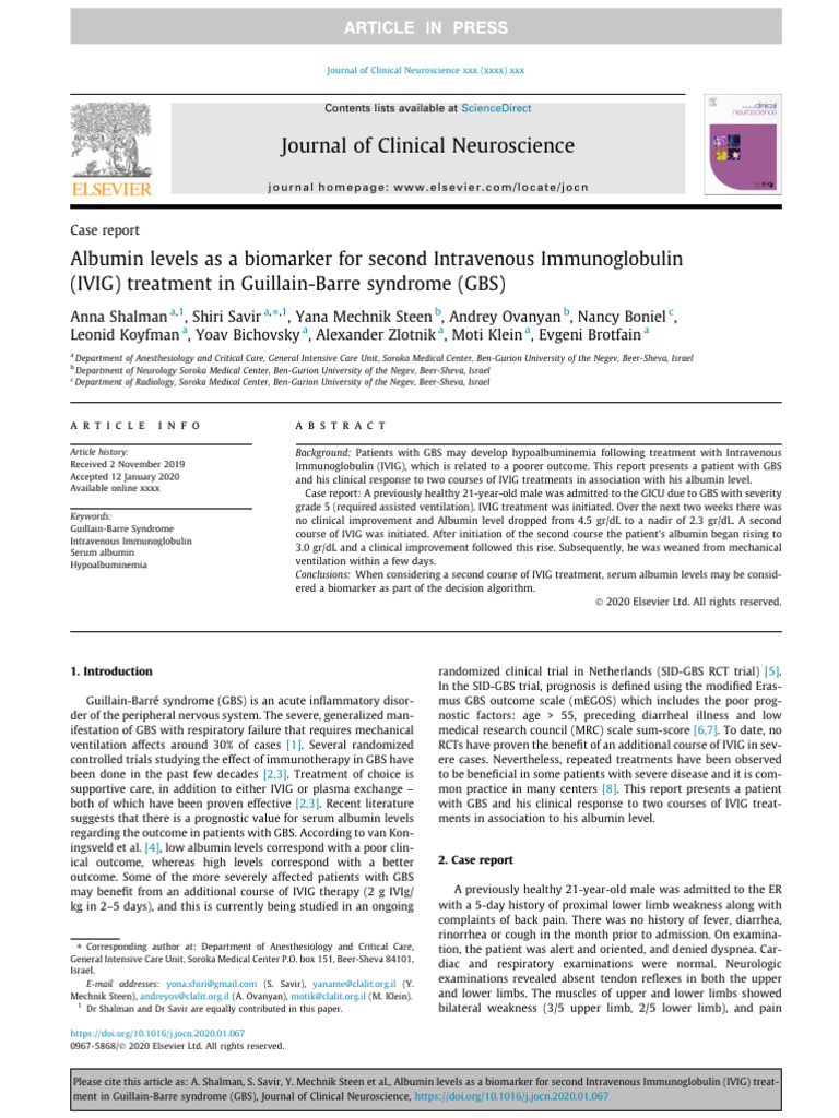 Albumin Levels As A Biomarker For Second Intravenous Immunoglobulin ...