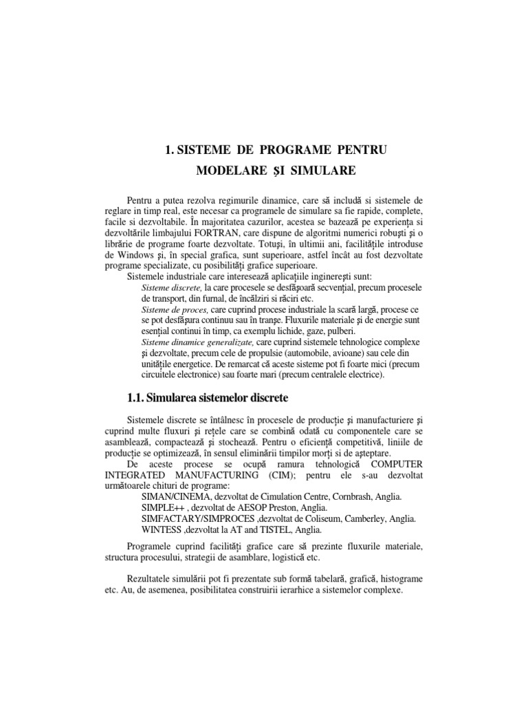 Sisteme de Programe Pentru Modelare Si Simulare - Cap01 | PDF