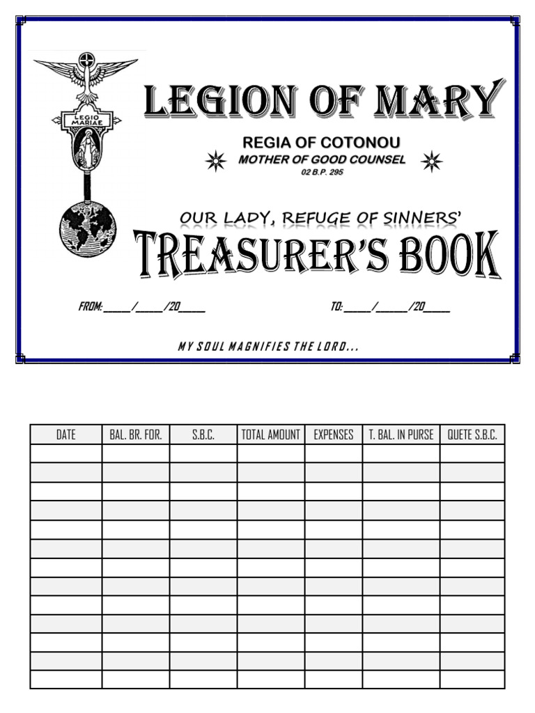 Legion of Mary Treasurer's Book | PDF
