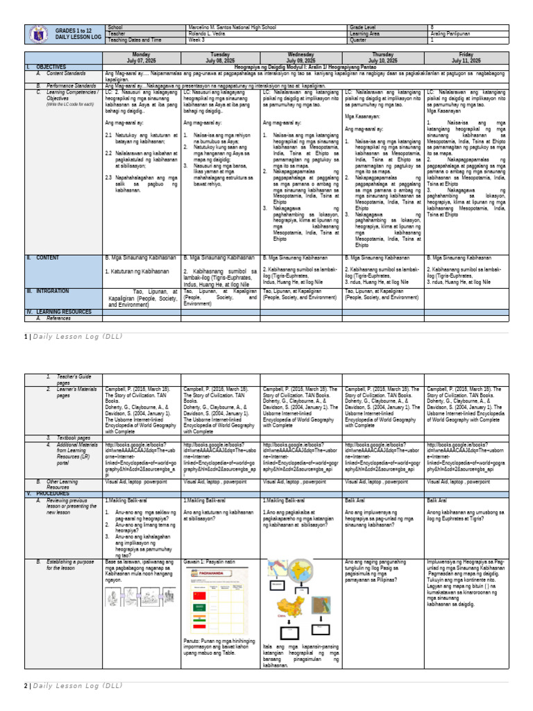 Daily Lesson Log Week 4 2025 2026 | PDF