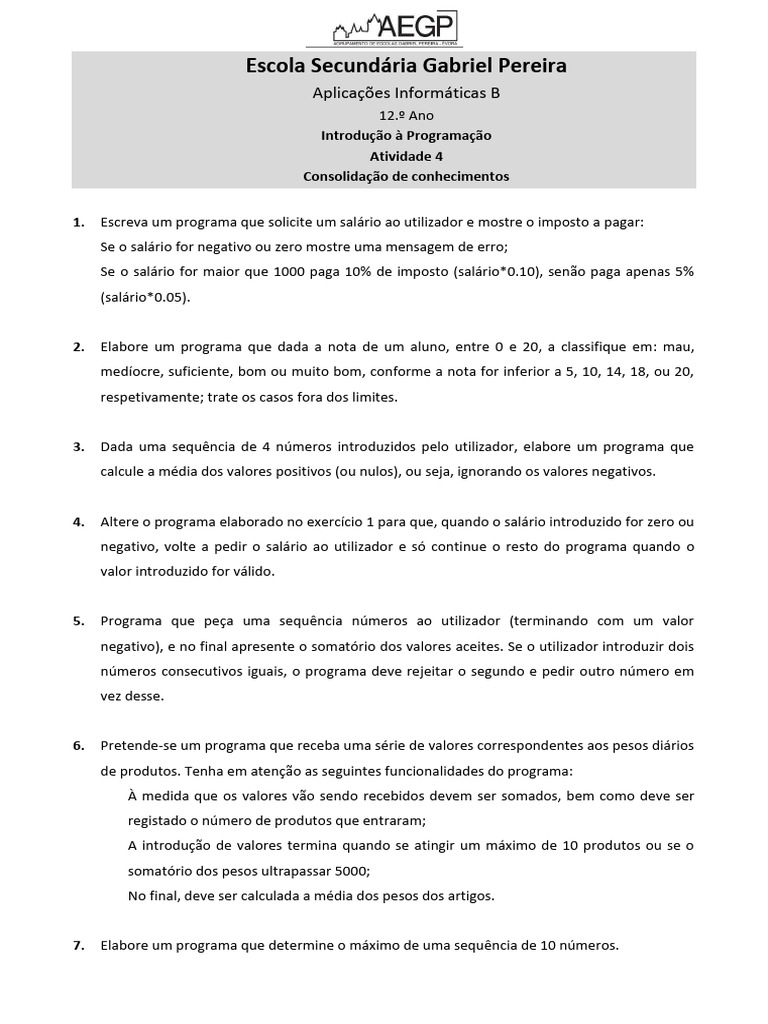 Exercícios de Programação em Python | PDF