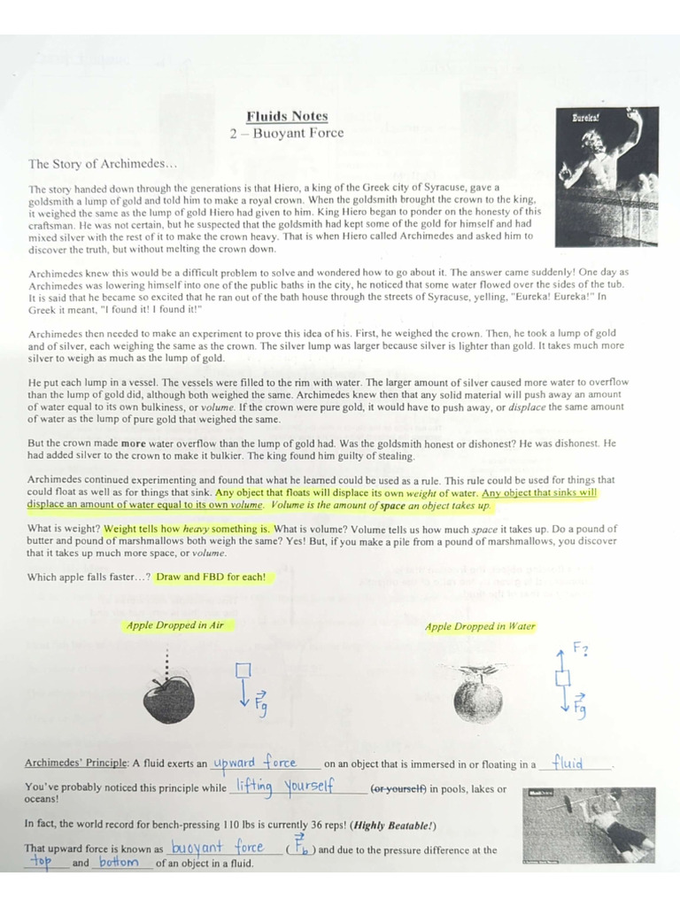 Fluids Notes Part 2 Buoyancy Key Pdf
