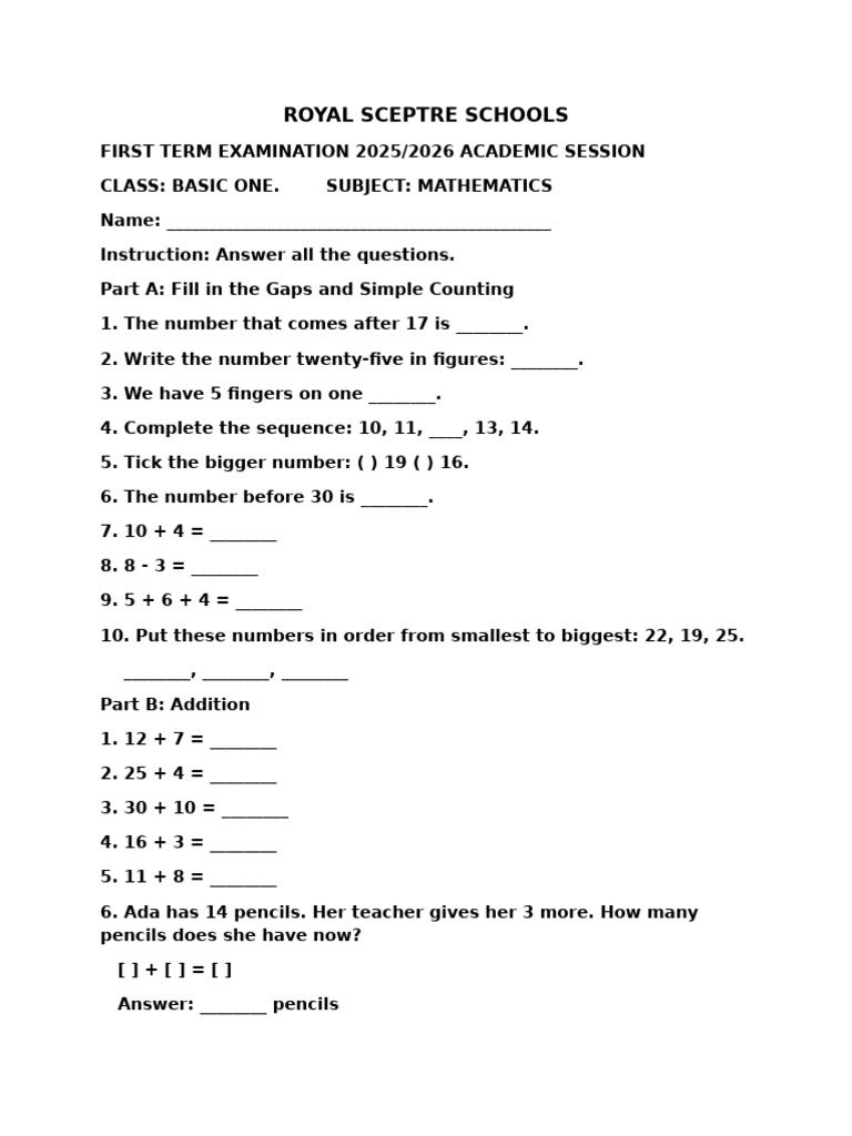 Basic One Mathematics Exam 2025/2026 | PDF | Chess Openings | Chess
