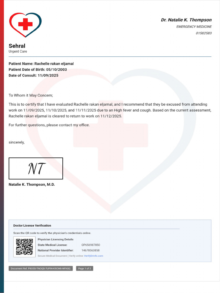 Doctor Note With Signature | PDF