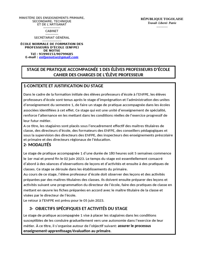 Stage de Pratique Accompagnée des Élèves Professeurs | PDF | Pédagogie
