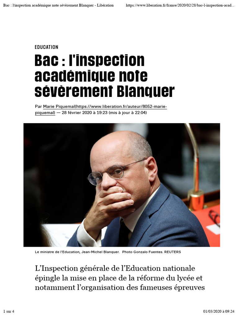 Bac : critiques de l'inspection sur Blanquer | PDF