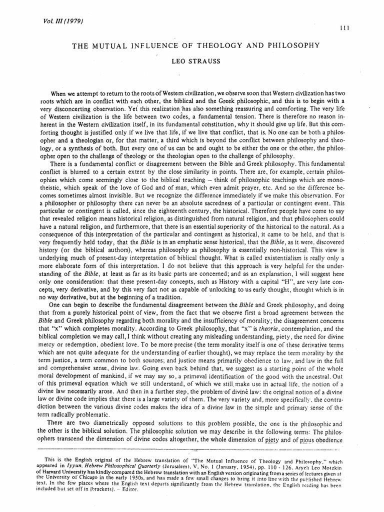 The Mutual Influence of Philosophy & Theology (Ocr) - Leo Strauss - 0 ...