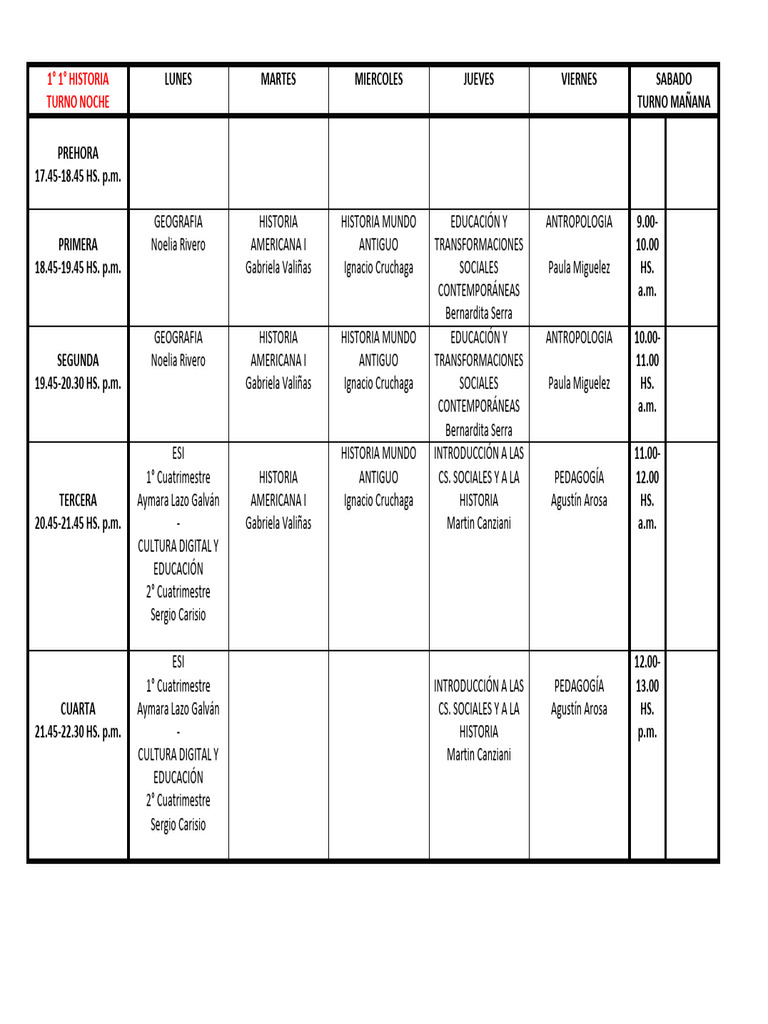 Horarios de Clases y Asignaturas 2023 | PDF | Plan de estudios ...