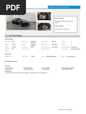 2018 Toyota 86 ZN6 GTS 2D Coupé - 19nov2025 | PDF | Auction