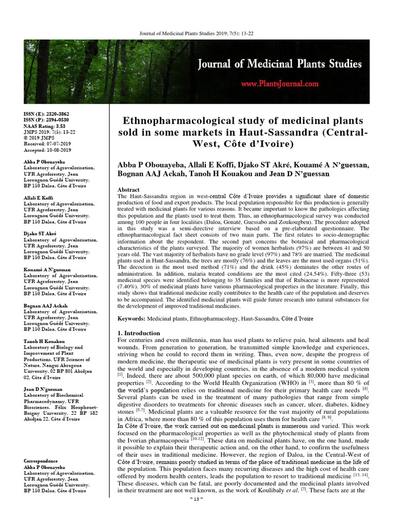 Ethnopharmacological Study of Medicinal | PDF | Medicinal Plants ...
