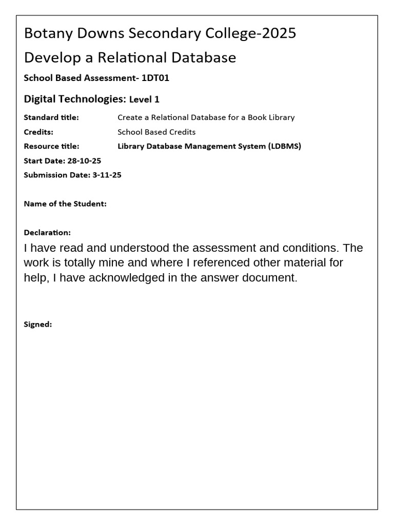 L1DatabaseAssessment 2025 | PDF | Databases | Relational Database