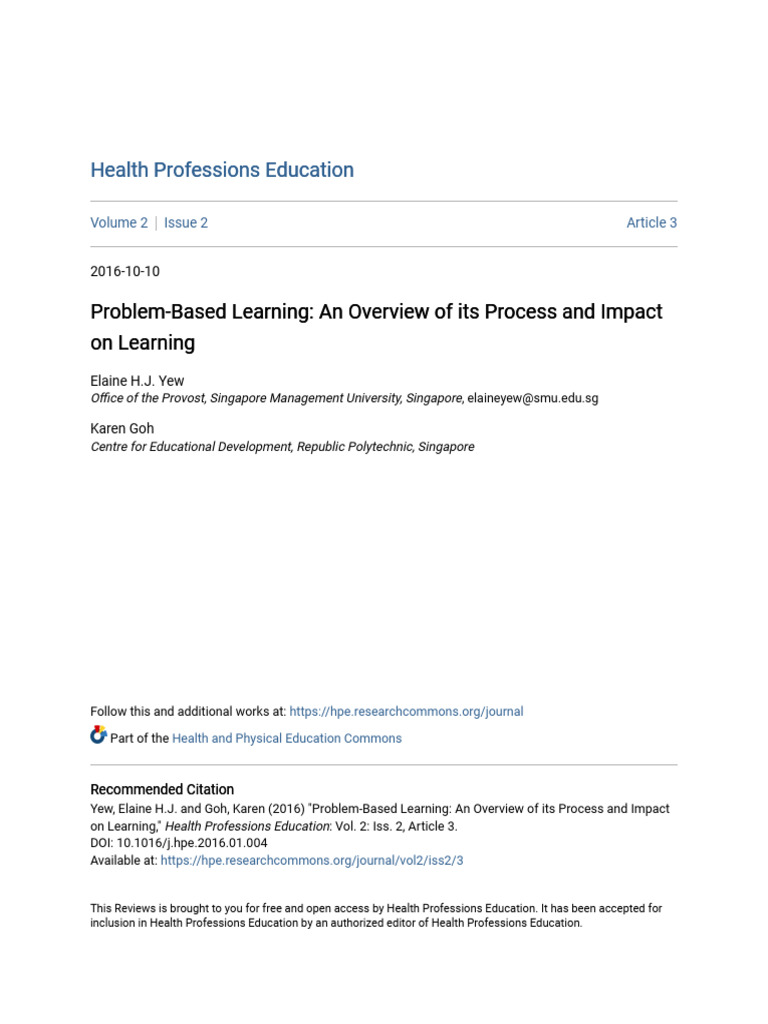 Problem-Based Learning_ an Overview of Its Process and Impact On | PDF ...