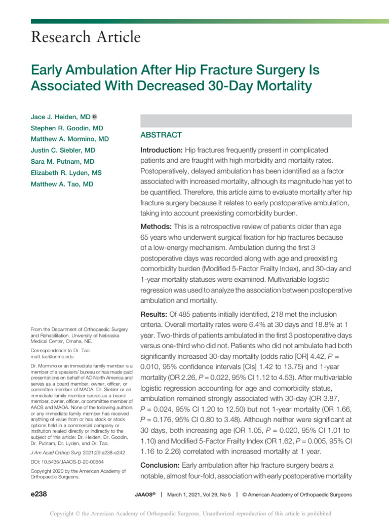 Early Ambulation Reduces 30-Day Mortality | PDF | Medicine | Medical ...