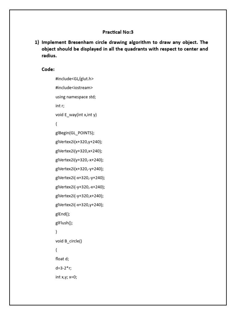 Bresenham Circle Drawing Algorithm | PDF