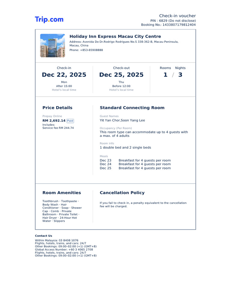Dec 22, 2025 Dec 25, 2025 1 3: Holiday Inn Express Macau City Centre | PDF
