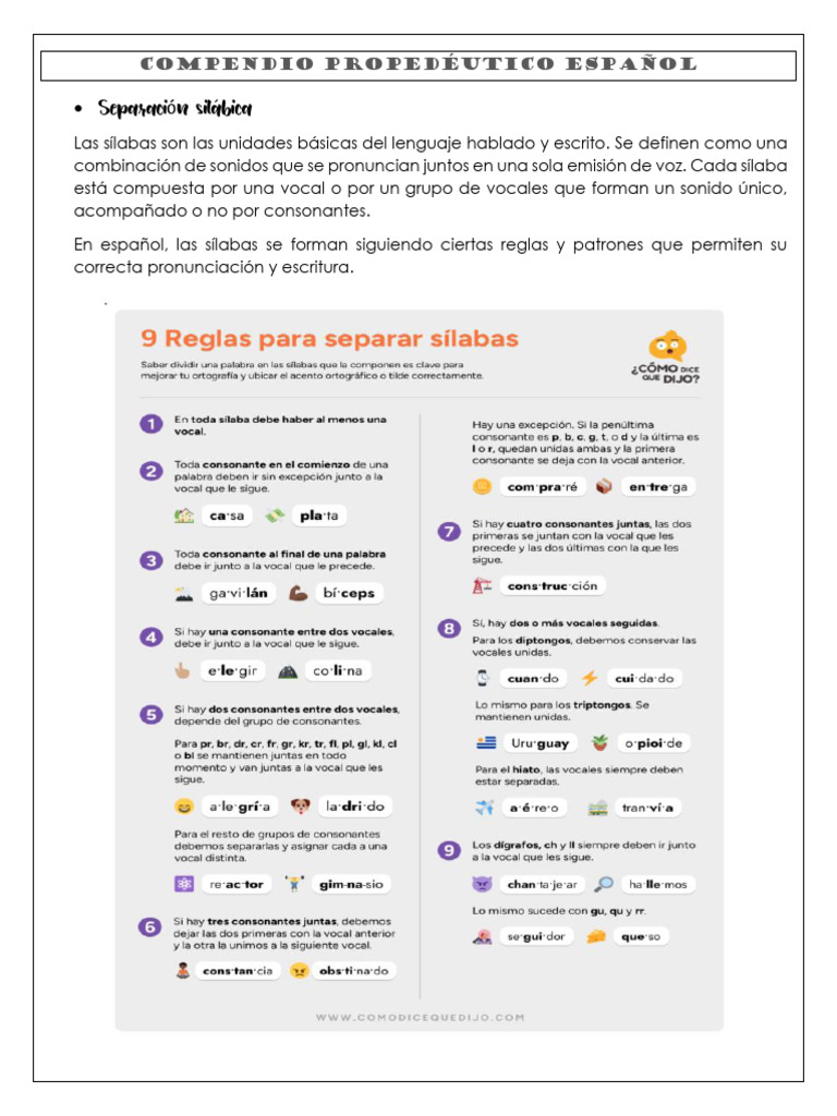 Reglas de acentuación y sílabas en español | PDF | Coma | Sílaba