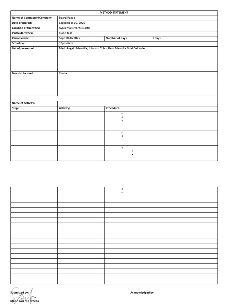 Method Statement - Flood Test | PDF