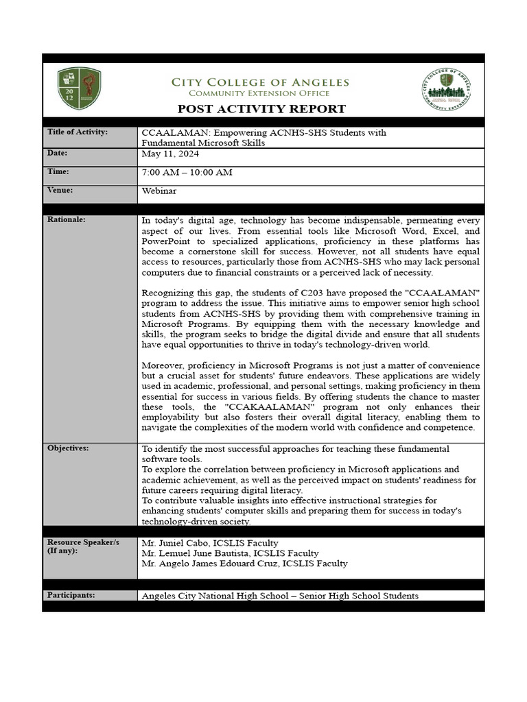 c203 Post Activity Report | PDF | Digital Technology | Computing