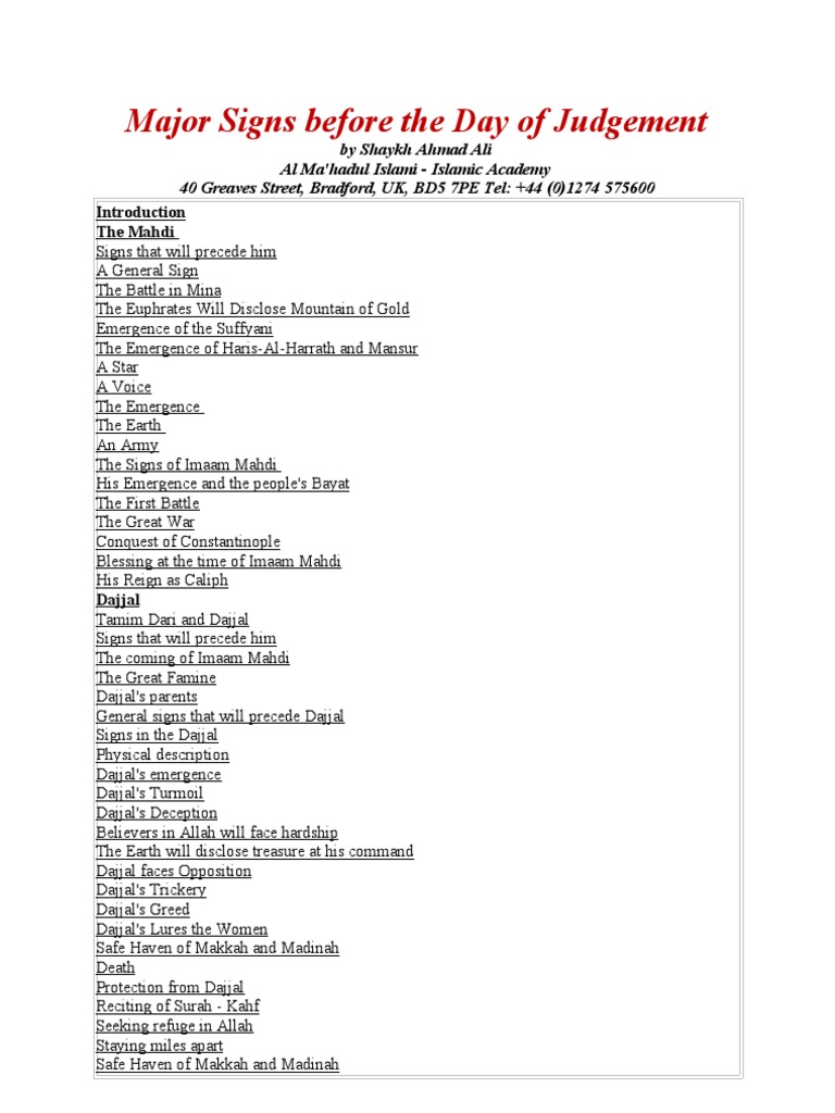 Major Signs Before the Day of Judgement Muhammad Jesus In Islam