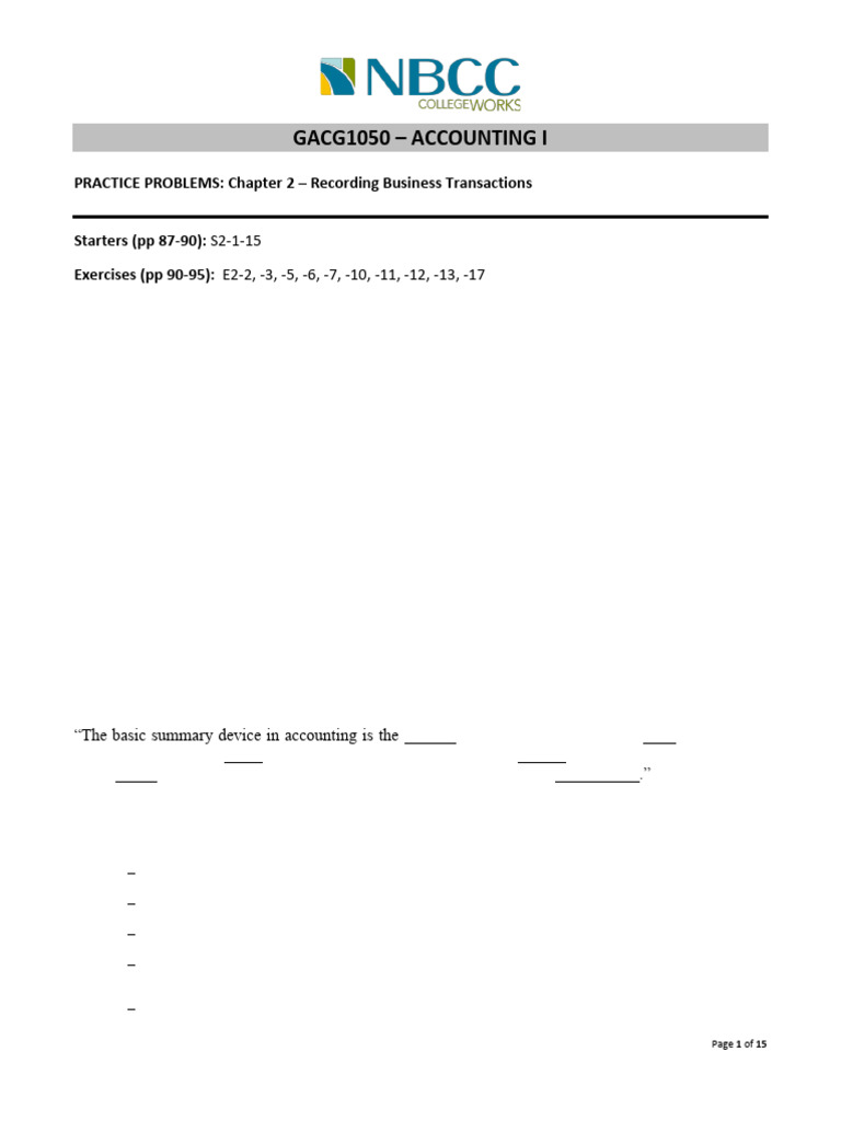 Accounting I Practice Problems Guide | PDF | Debits And Credits | Expense