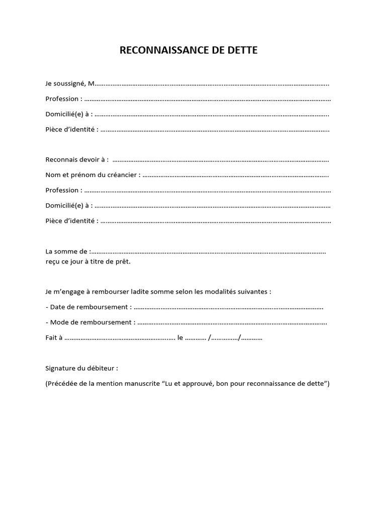 Modèle de reconnaissance de dette | PDF