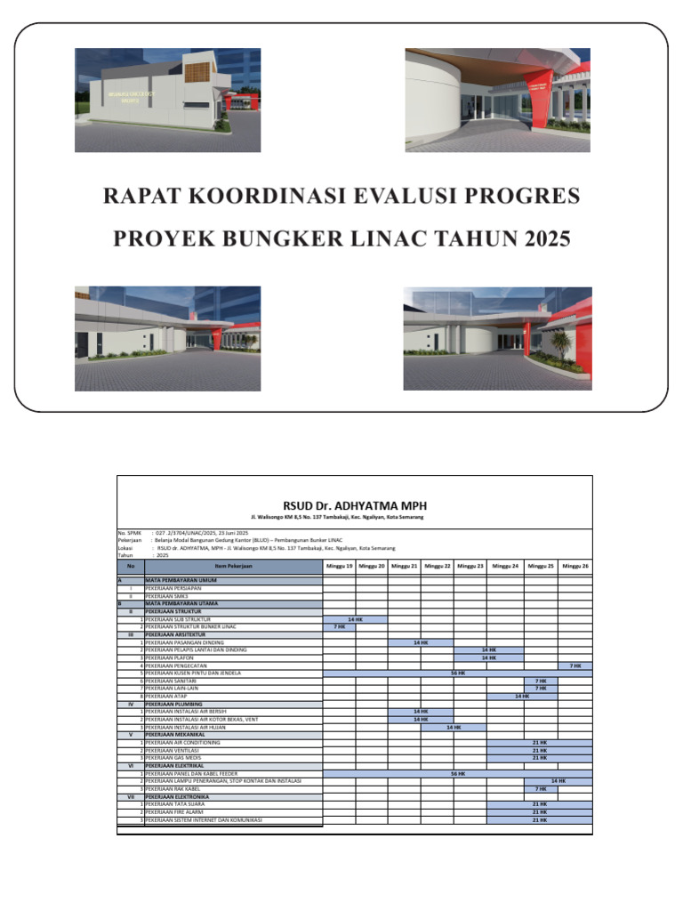 Evaluasi Progres Proyek Bunker LINAC 2025 | PDF