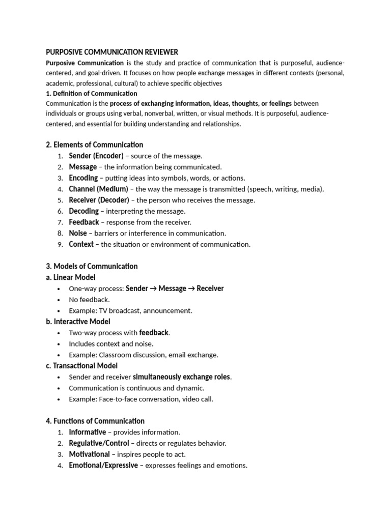Purposive Communication Overview Guide | PDF | Communication | Human ...