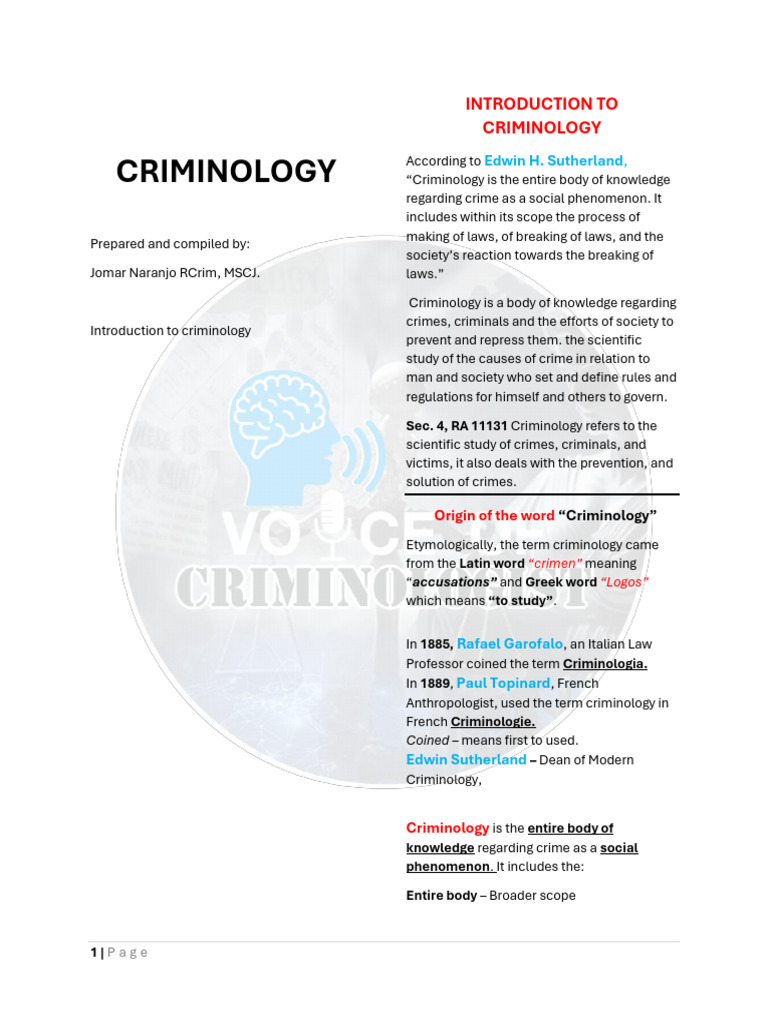 Introduction to Criminology Overview | PDF | Crimes | Crime & Violence