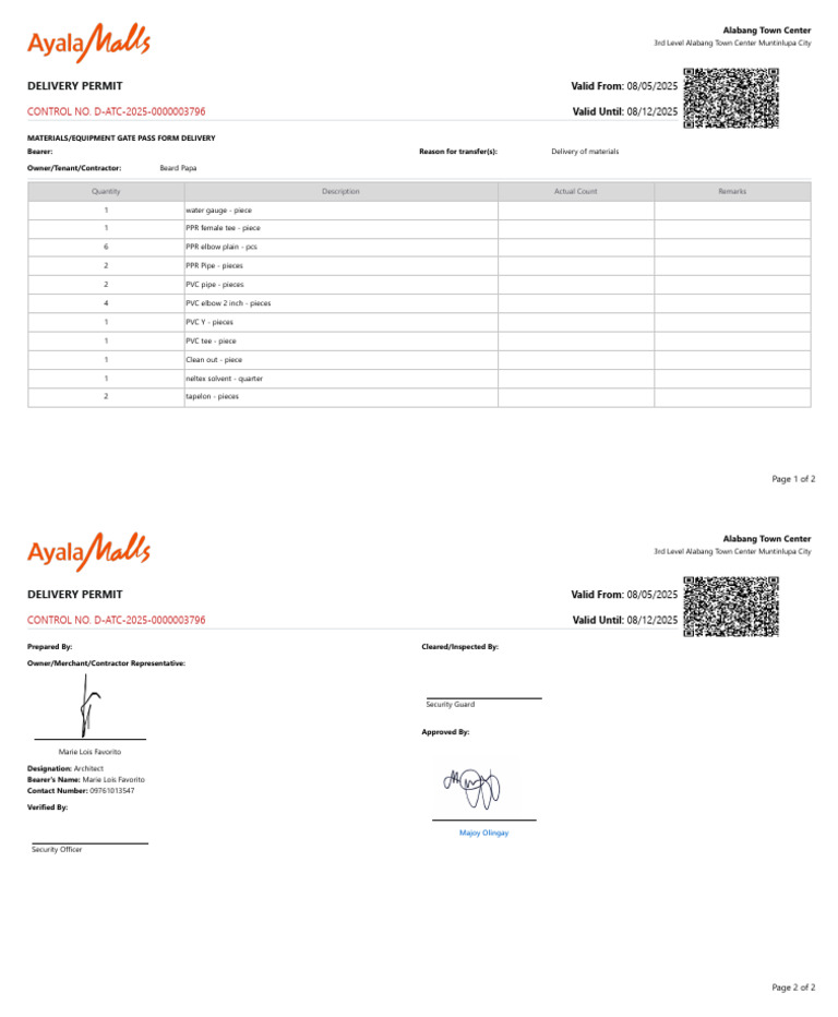 Delivery Permit - D-ATC-2025-0000003796 | PDF | Mechanical Engineering ...