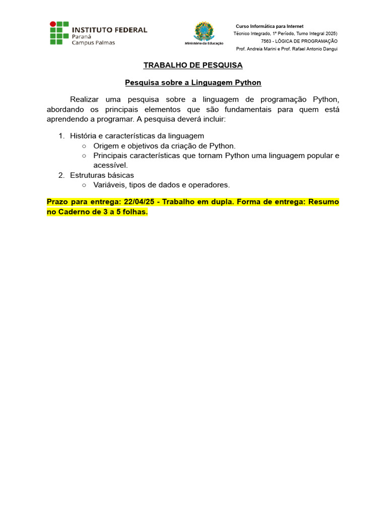 Pesquisa sobre Linguagem Python | PDF