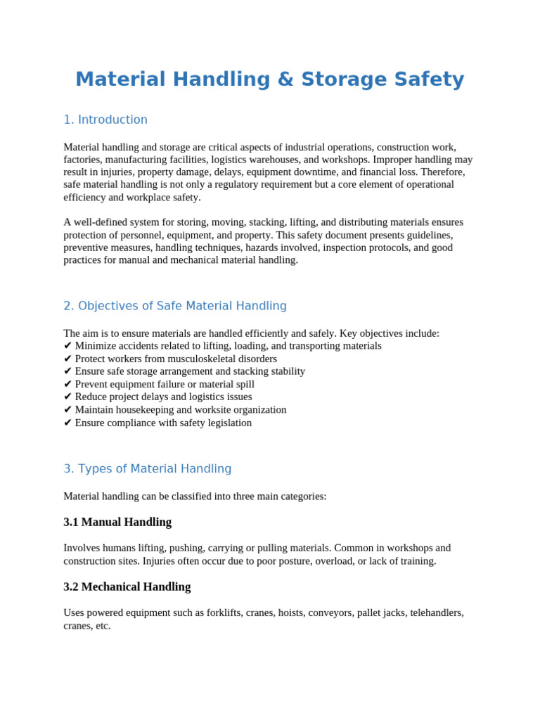Material Handling and Safety Storage | PDF | Occupational Safety And ...