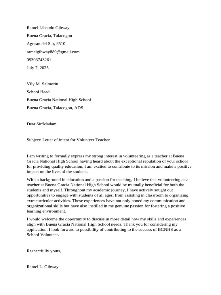Ramel Libando Gibway (Letter) | PDF