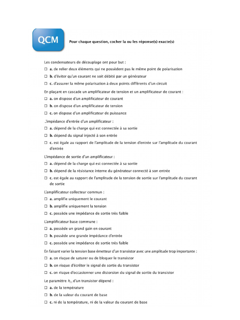 QCM Amplificateurs | PDF