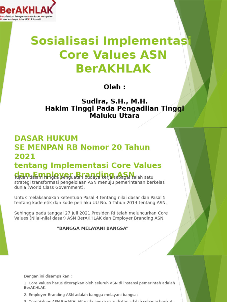 Implementasi Core Values ASN BerAKHLAK | PDF