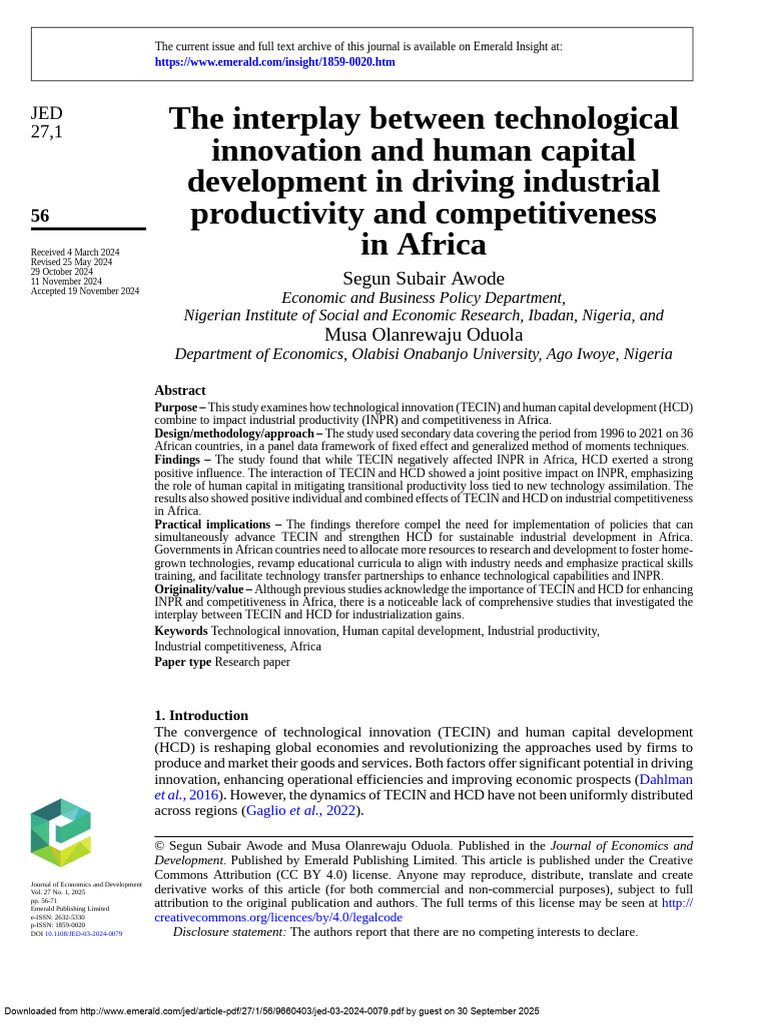 The Interplay Between Technological | PDF | Innovation | Human Capital