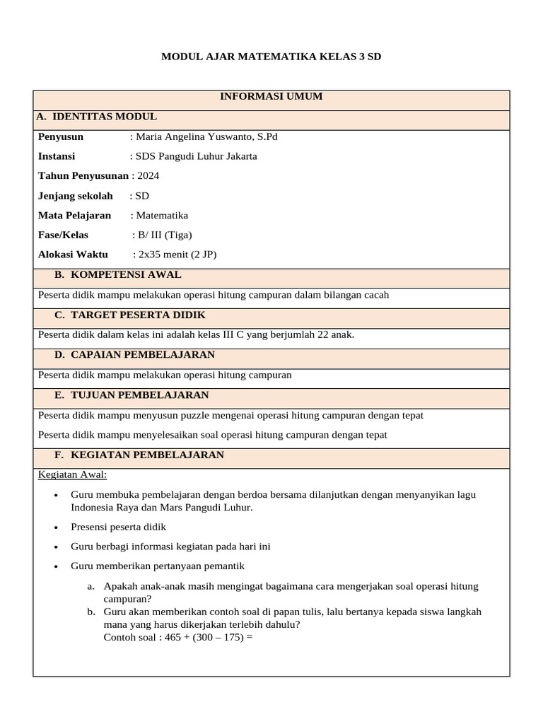 Modul Ajar Matematika Kelas 3 SD | PDF
