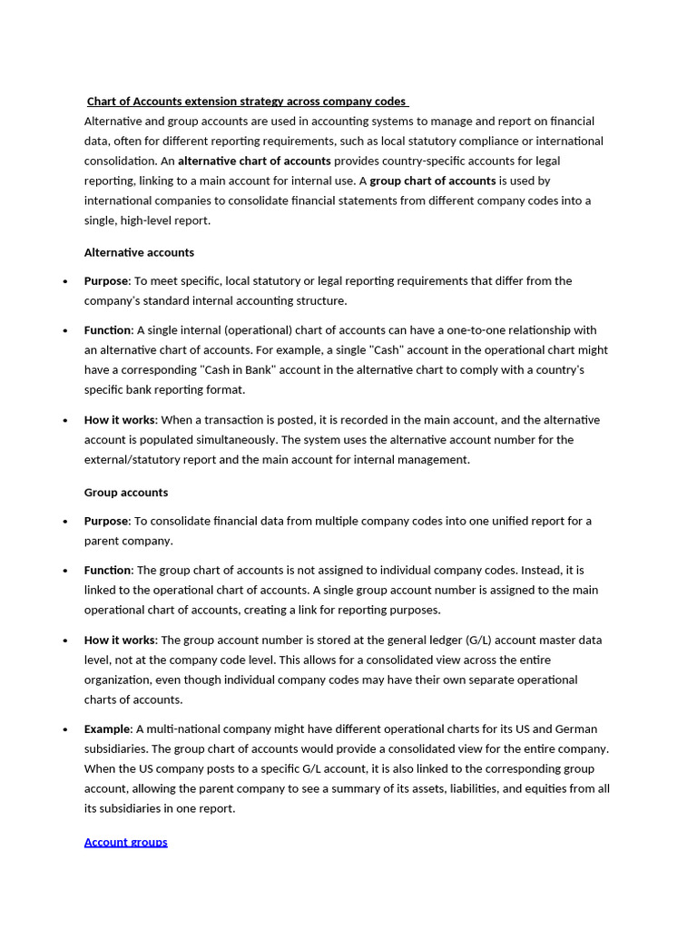Chart of Accounts Extension Strategy Across Company Codes | PDF ...
