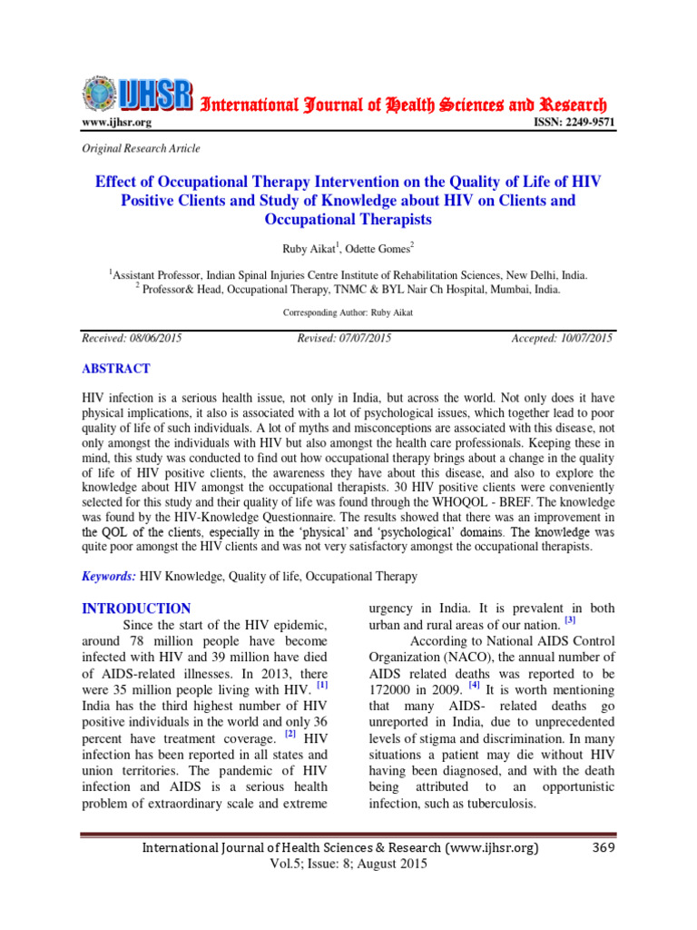 Effect of Occupational Therapy Intervent | PDF | Psychotherapy | Hiv/Aids