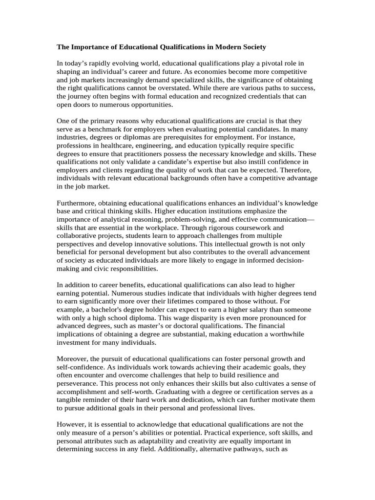 The Importance of Educational Qualifications in Modern Society | PDF ...