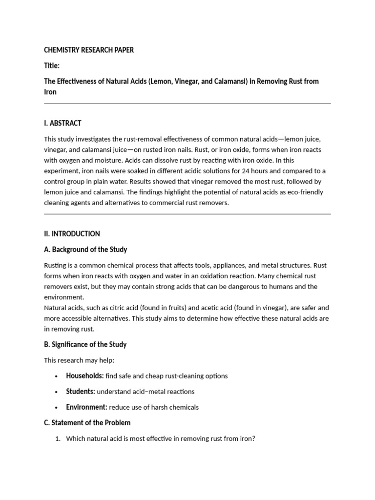 Natural Acids for Rust Removal Study | PDF | Acid | Rust