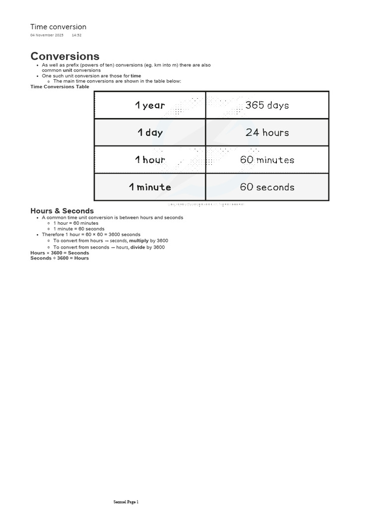 Time Conversion: Hours to Seconds Guide | PDF