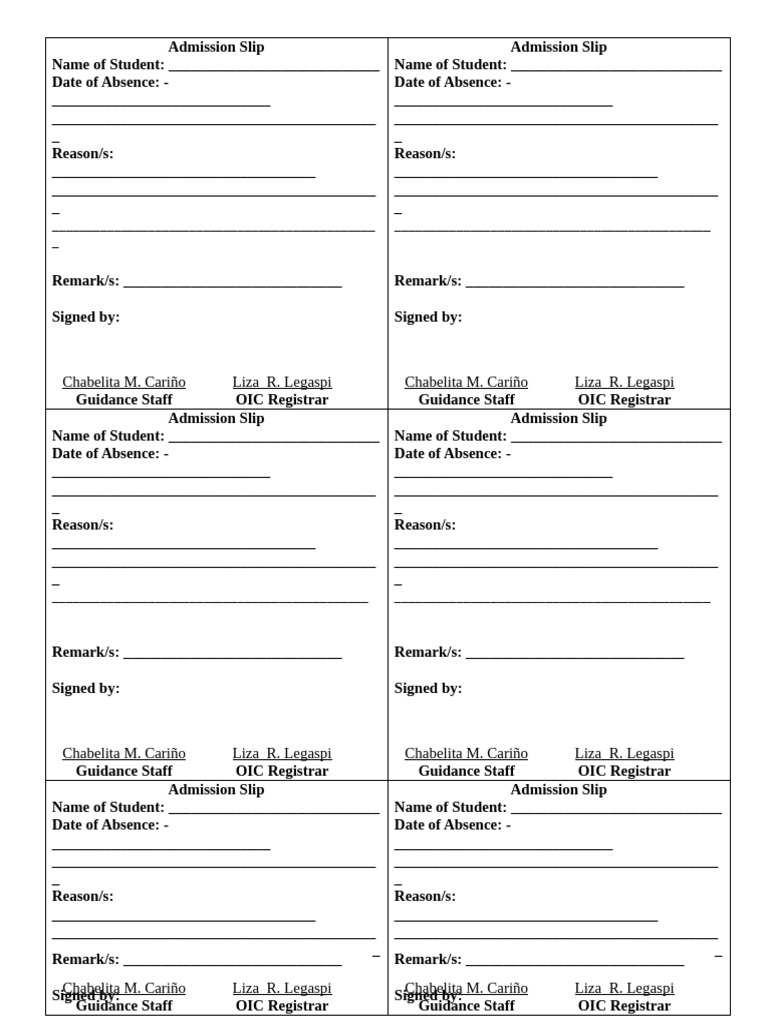 Admission Slip | PDF