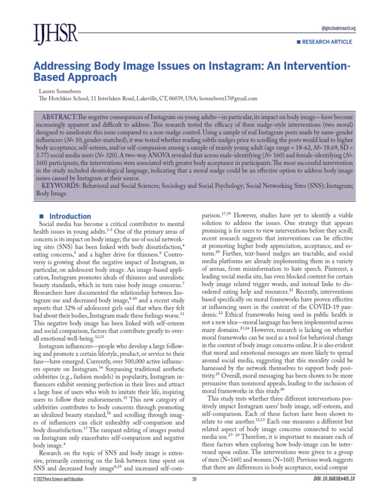 Instagram Body Image Interventions | PDF | Body Image | Psychological ...