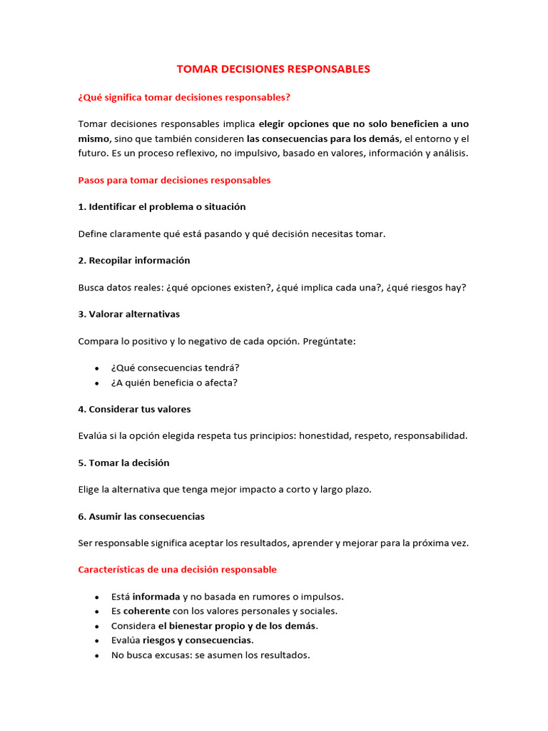 Cómo Tomar Decisiones Responsables | PDF
